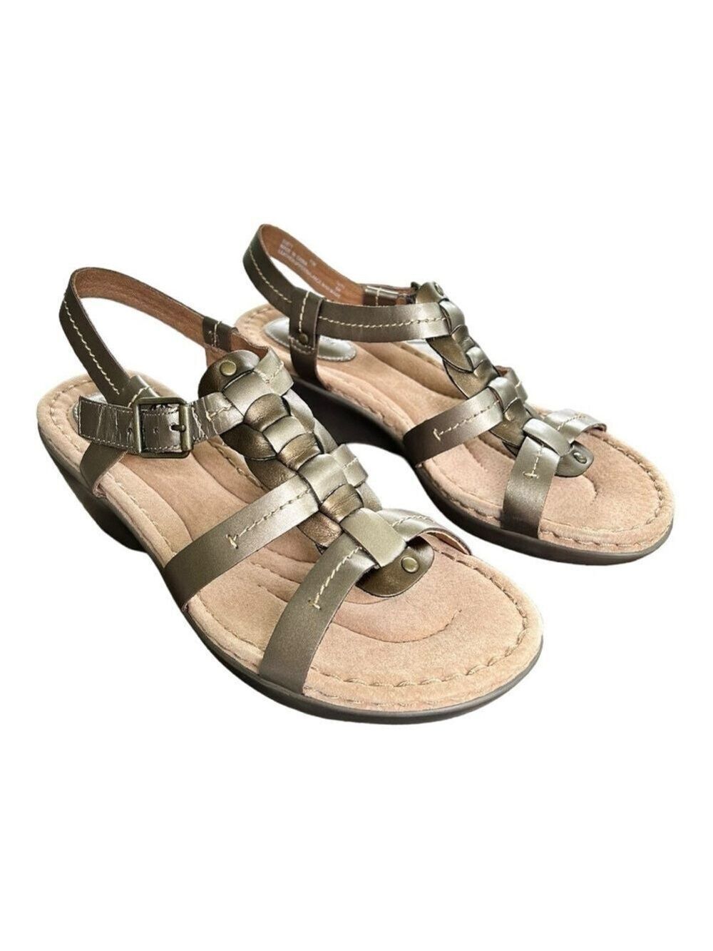 Clarks Artisan Two Tone Metallic Bronze Gold Leather Buckle Sandals W Size 11